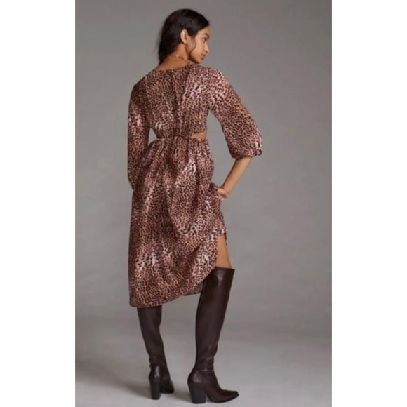 Anthropologie Ranna Gill Leopard Printed Cut Out Midi Dress XS - Picture 4 of 9